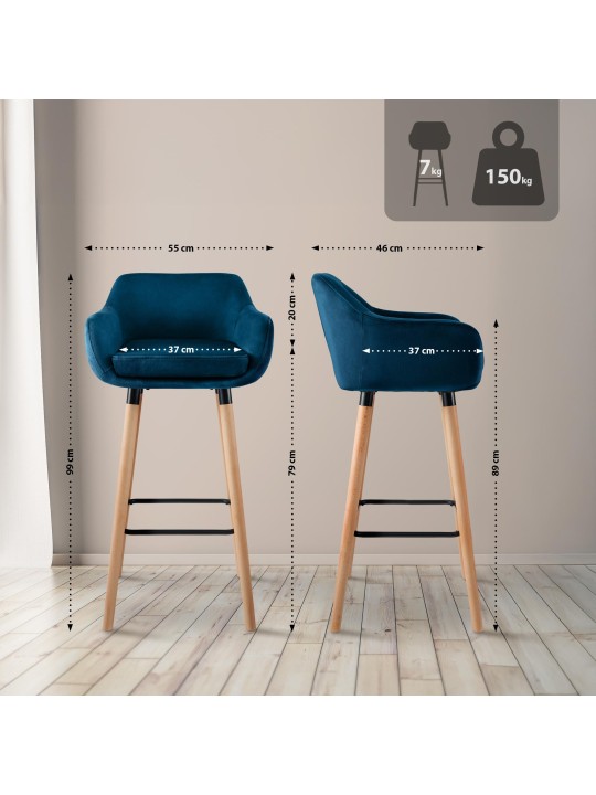 Lot de 2 tabourets de bar Grant velours, bleu Lot de 2 tabourets de bar Grant velours, bleu