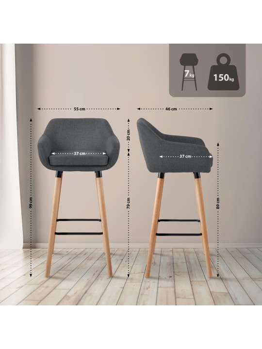 Tabouret de bar Grant tissu, gris foncé
