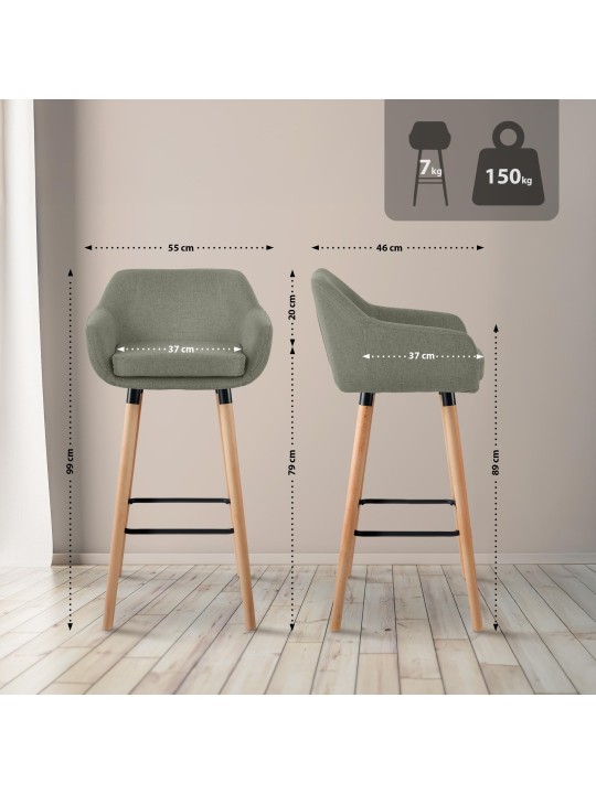 Tabouret de bar Grant tissu, gris clair