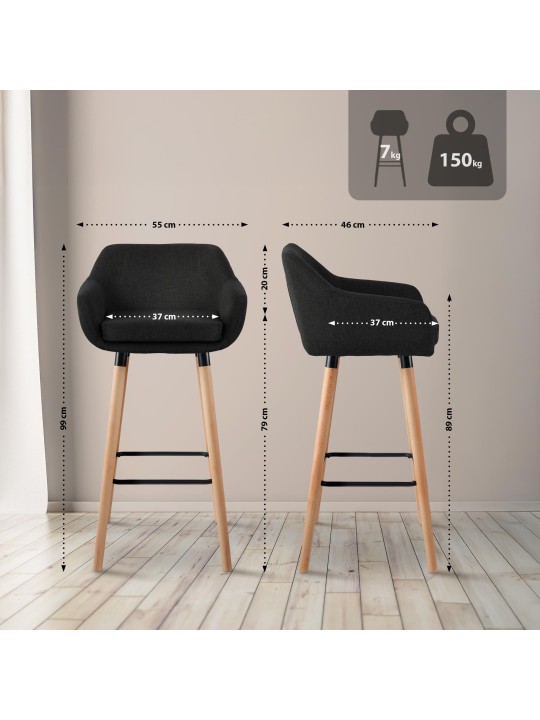 Tabouret de bar Grant tissu, noir