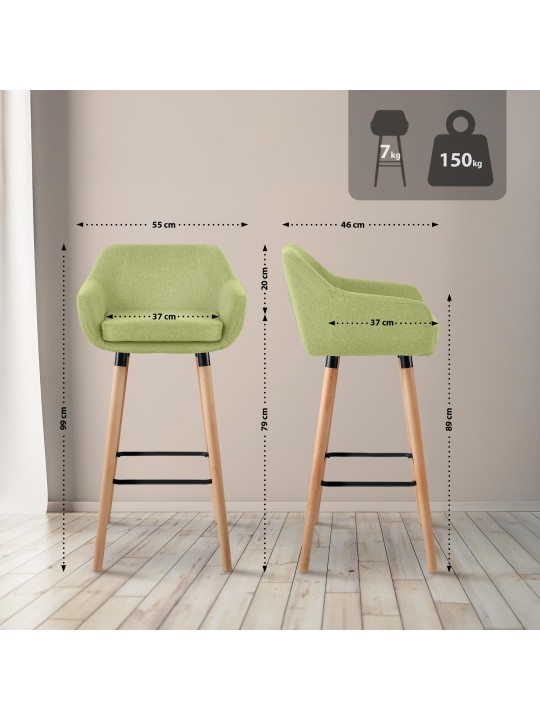 Lot de 2 tabourets de bar Grant tissu, vert clair Lot de 2 tabourets de bar Grant tissu, vert clair