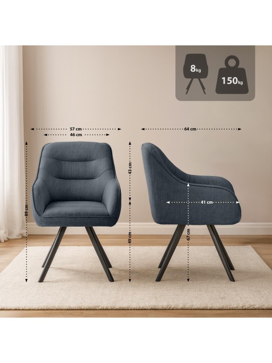 Chaise Pettuli en tissu, gris foncé