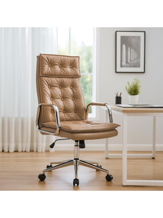 Chaise de bureau Sotira cuir véritable, brun clair