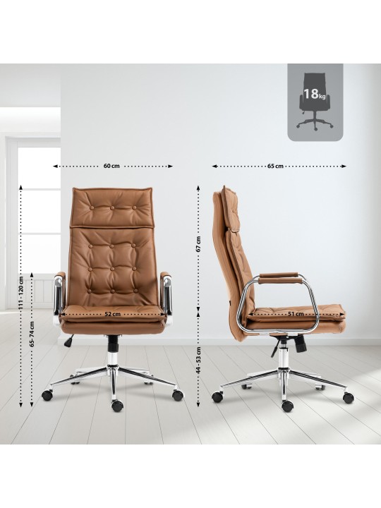 Chaise de bureau Sotira cuir véritable, brun clair