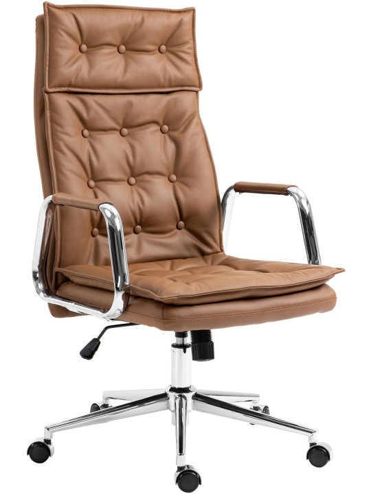 Chaise de bureau Sotira cuir véritable, brun clair