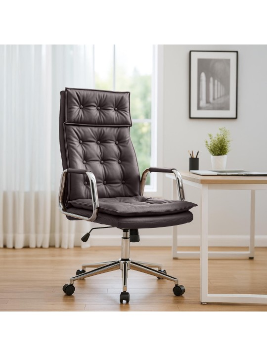 Chaise de bureau Sotira cuir véritable, brun