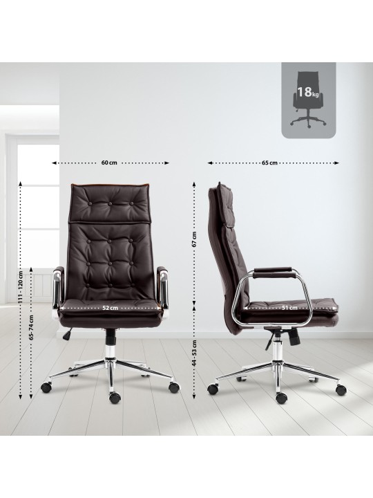 Chaise de bureau Sotira cuir véritable, brun