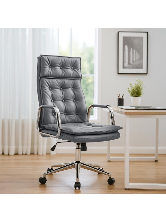 Chaise de bureau Sotira cuir véritable, gris