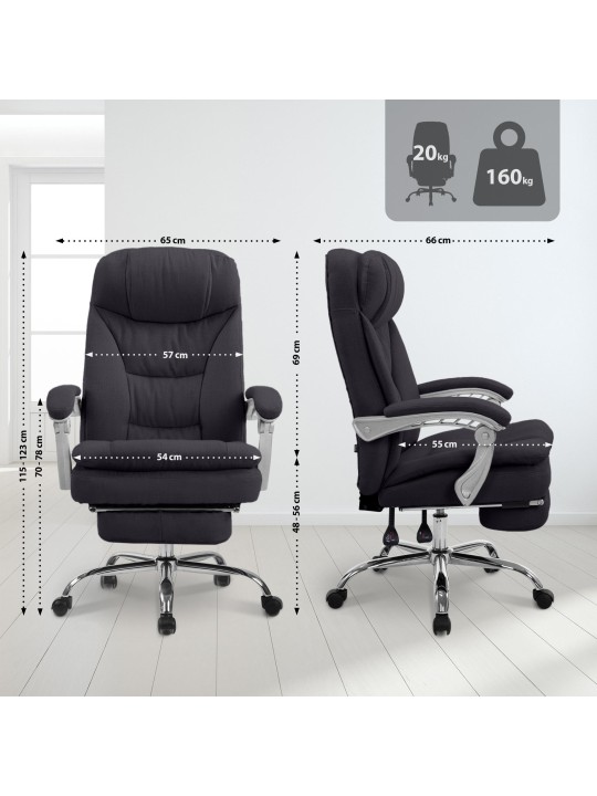 Chaise de bureau XL Troy tissu, noir