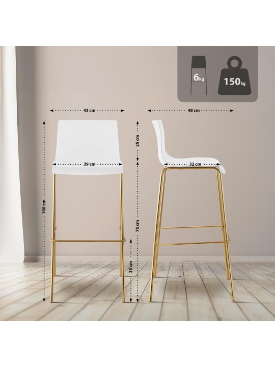 Tabouret de bar Hoover plastique 4 pieds or, blanc Tabouret de bar Hoover plastique 4 pieds or, blanc