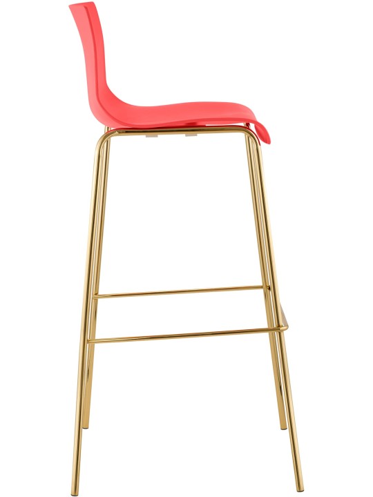 Tabouret de bar Hoover plastique 4 pieds or, rouge