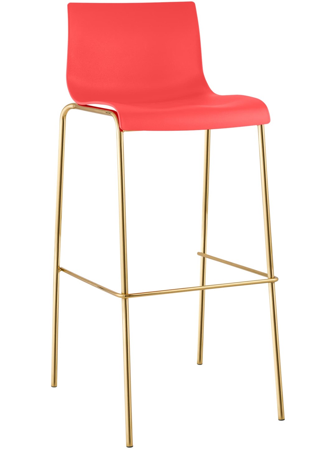 Tabouret de bar Hoover plastique 4 pieds or, rouge