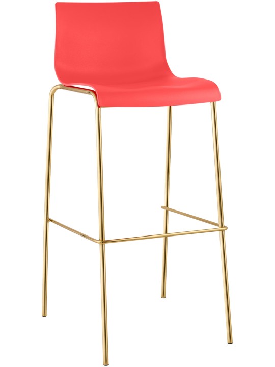 Tabouret de bar Hoover plastique 4 pieds or, rouge