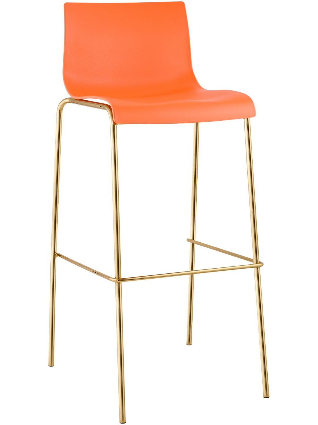 Tabouret de bar Hoover plastique 4 pieds or, orange