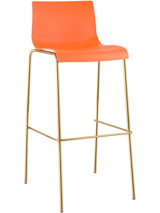 Tabouret de bar Hoover plastique 4 pieds or, orange