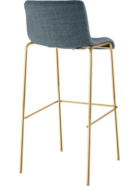 Tabouret de bar Hoover en tissu 4 pieds doré, bleu