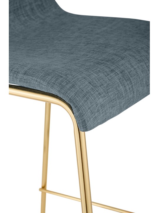Tabouret de bar Hoover en tissu 4 pieds doré, bleu