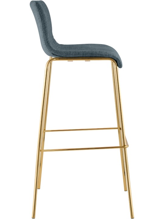 Tabouret de bar Hoover en tissu 4 pieds doré, bleu