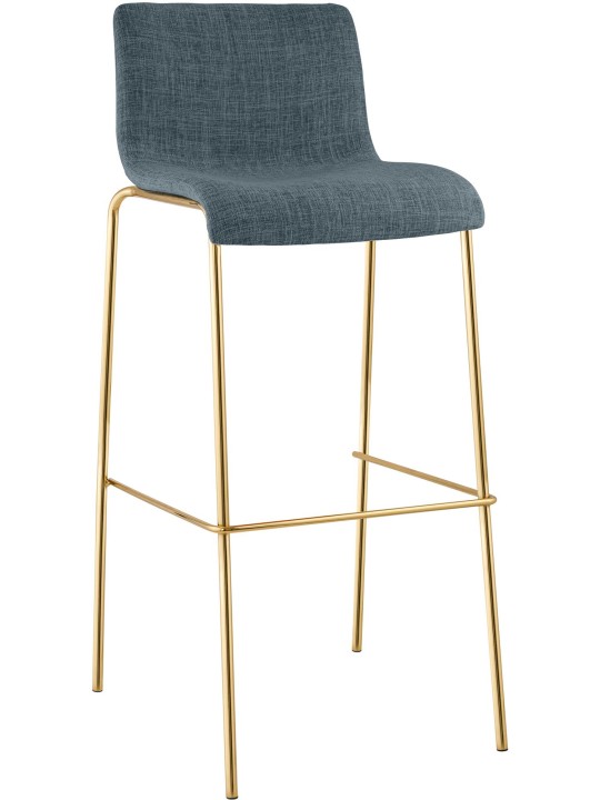 Tabouret de bar Hoover en tissu 4 pieds doré, bleu