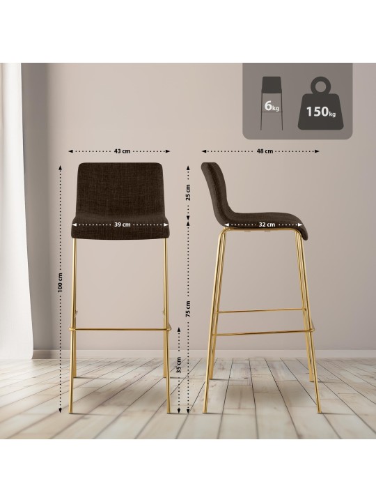 Tabouret de bar Hoover en tissu 4 pieds doré, brun Tabouret de bar Hoover en tissu 4 pieds doré, brun