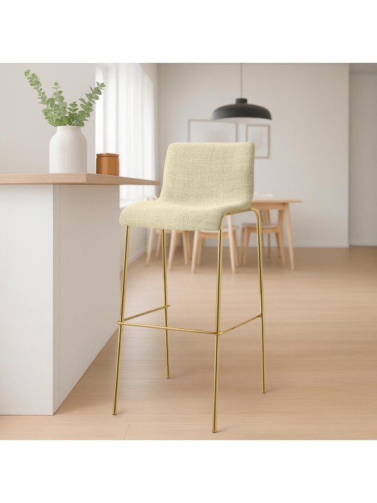 Tabouret de bar Hoover en tissu 4 pieds doré, crème