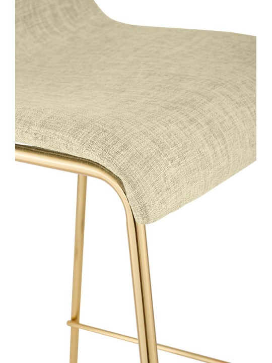Tabouret de bar Hoover en tissu 4 pieds doré, crème