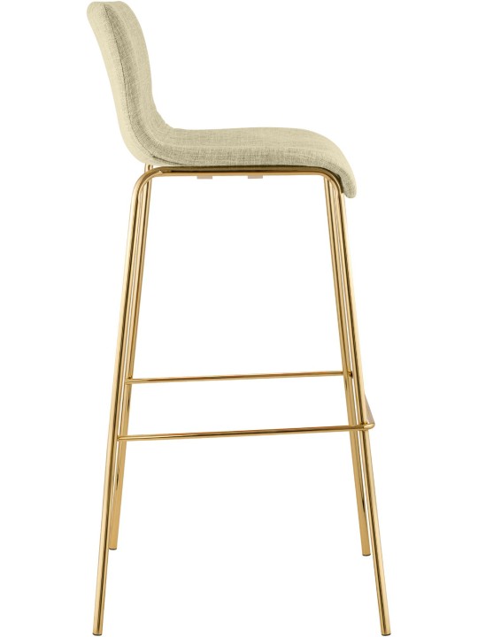 Tabouret de bar Hoover en tissu 4 pieds doré, crème