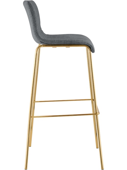 Tabouret de bar Hoover en tissu 4 pieds doré, gris clair