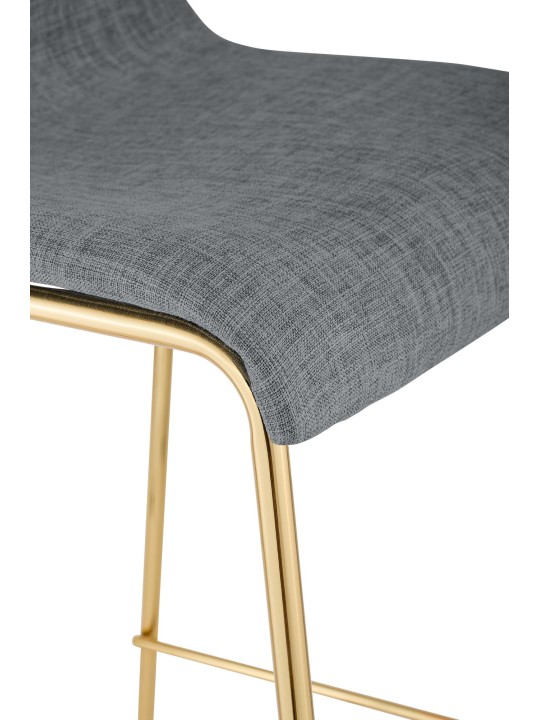 Tabouret de bar Hoover en tissu 4 pieds doré, gris clair