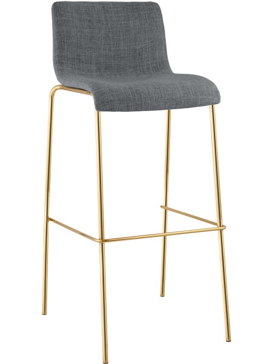 Tabouret de bar Hoover en tissu 4 pieds doré, gris clair