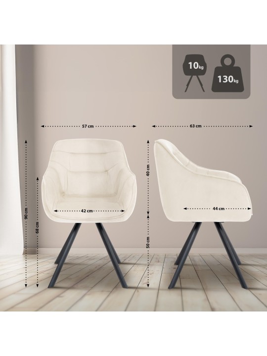 Chaise Russel velours, crème