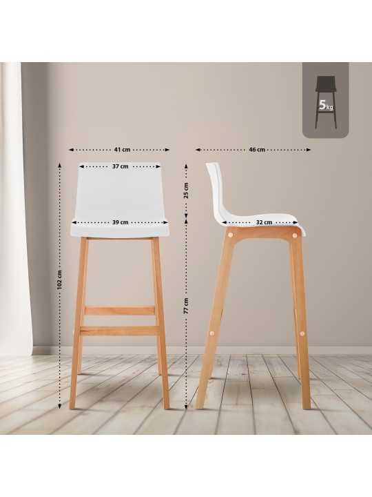 Tabouret de bar Hoover Natura structure 4 pieds, blanc