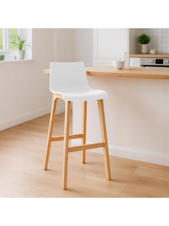 Tabouret de bar Hoover Natura structure 4 pieds, blanc