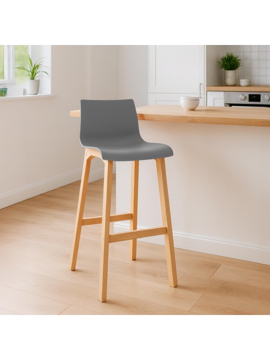 Tabouret de bar Hoover Natura structure 4 pieds, gris