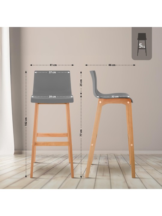 Tabouret de bar Hoover Natura structure 4 pieds, gris