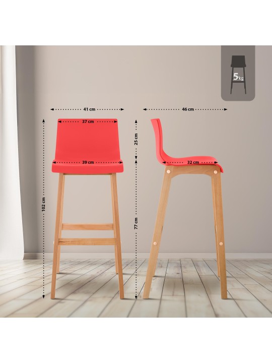 Tabouret de bar Hoover Natura structure 4 pieds, rouge