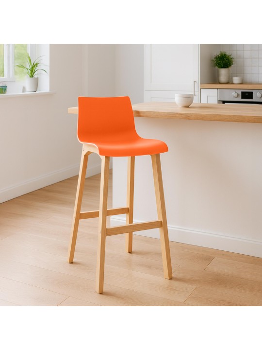 Tabouret de bar Hoover Natura structure 4 pieds, orange