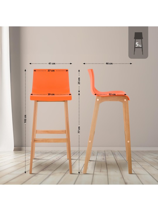 Tabouret de bar Hoover Natura structure 4 pieds, orange