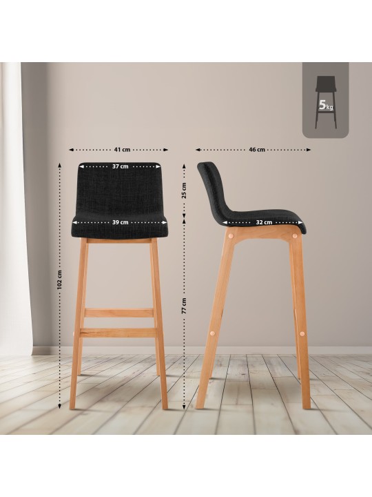 Lot de 2 tabourets de bar Hoover tissu Natura, gris foncé