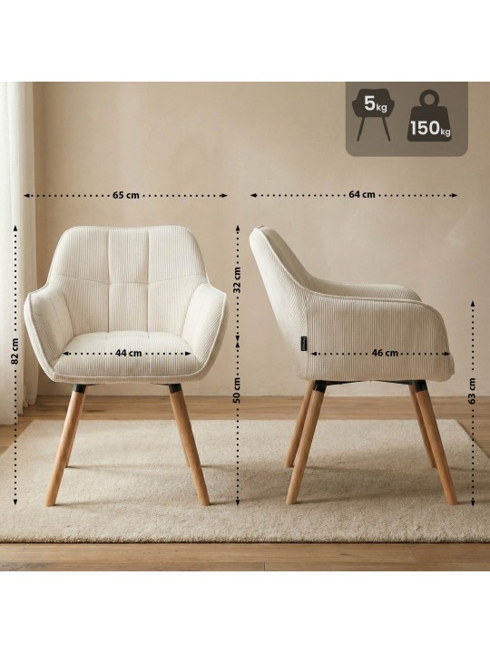 Chaise de salle à manger Vienna Cord natura, crème