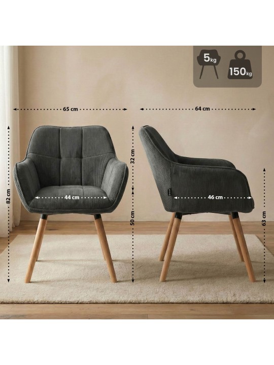 Chaise de salle à manger Vienna Cord natura, gris foncé