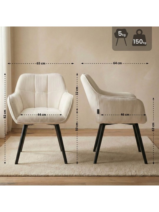 Chaise de salle à manger Vienna Cord, crème