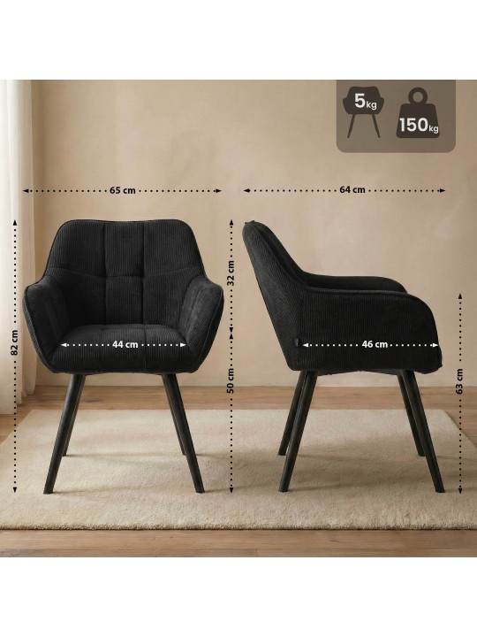 Chaise de salle à manger Vienna Cord, noir